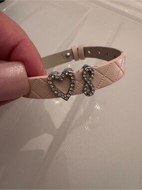 Rhinestone Heart & Infinity Pink Quilted Bracelet